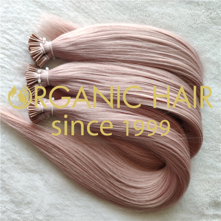 Pink color 100% human hair I tip hair extensions CNY012